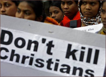 Christians holding a placard