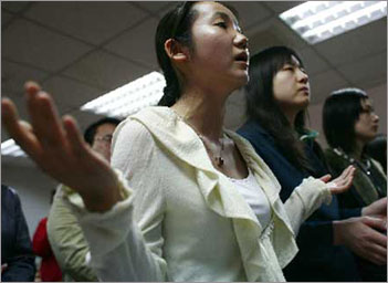 Chinese Christians during a worship session