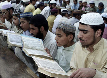 Muslims at a madrasa