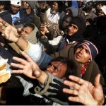 Libyan refugees at Tunisian border.