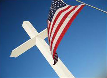 Cross and American flag